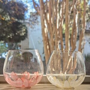 Toyo Sasaki Glass Tumbler Cups Hand Painted Flowers 2 Set 💕